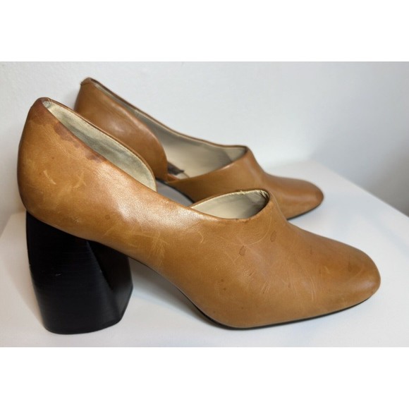 MNG By Mango Leather Heels 9 Mule Retro Chunky Block Heels Unique Funky 70s Heel - Picture 16 of 16